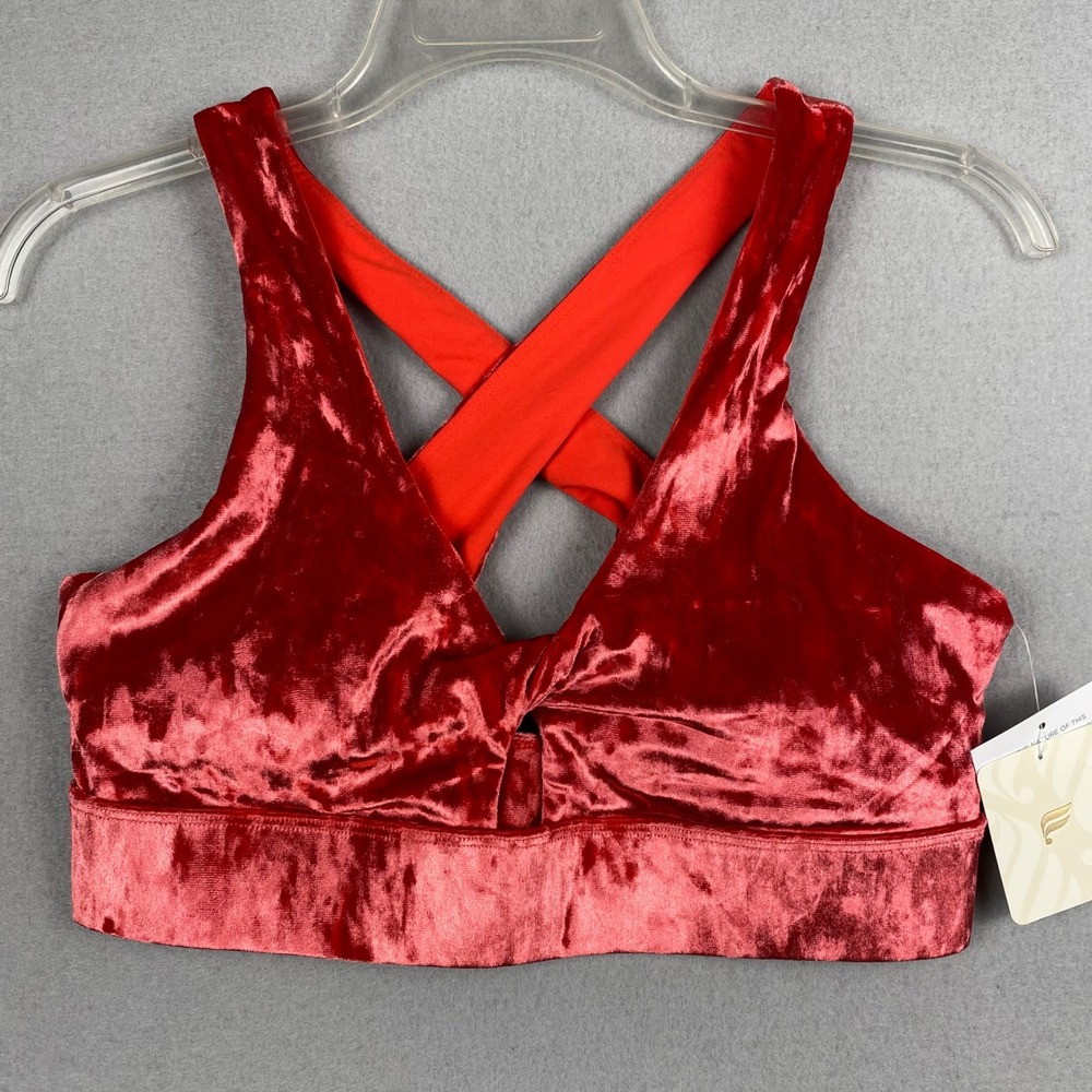 Fabletics Oasis Strawberry Red Crushed Velour Twist Sports Bra M NWT